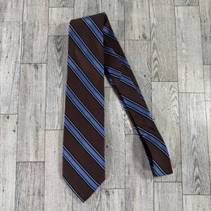 IZOD Men's Necktie Brown Blue Striped 100% Silk Classic Business Tie 61x3.25 Y2K